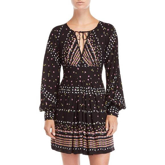 Free People Women's Size 2 Black Multi Color Polka Dots Stretch Cut Out Back - Picture 1 of 13